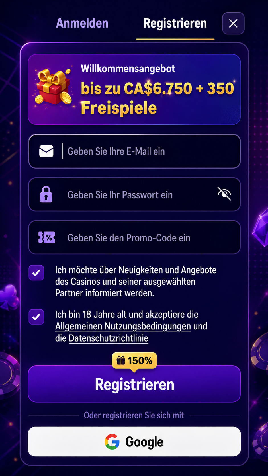 Mobiles Registrierungsformular von Spingranny