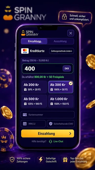 Einzahlungsbereich von Spingranny im mobilen Format